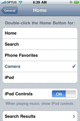 iPhone 3.0 double click home button options